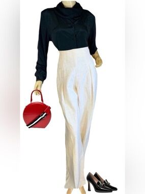 CHELSEA & WALKER CREAM W/BLACK SPECKLES WIDE HIGH WAIST LEG TROUSERS (4)